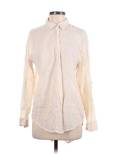 SUNDRY for Evereve Long Sleeve Button Down Shirt Size: Small Tops - used. 100% COTTON, Stripes | SUNDRY for Evereve Long Sleeve Button Down Shirt: Ivory Stripes Tops - Size Small Cream Relaxed Fit Shirt With Buttons, Relaxed Fit Cream Shirt With Buttons, Cream Linen Tops With Buttons, Cream Linen Top With Buttons, Cream Cotton Button-up Blouse, Cream Long Sleeve Shirt With Buttons, Cream Linen Button-up Top, Neutral Cotton Button-up Blouse, Neutral Button-up Cotton Blouse