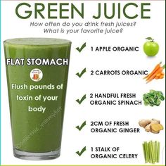 a green juice is shown with information about its benefits