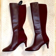 Nwob Alfani Burgundy Boots. Never Worn. Pet Free/Smoke Free Home Winter Knee-high Burgundy Boots, Burgundy Knee-high Winter Boots, Burgundy Knee-high Boots For Winter, Tall Boots For Formal Fall Occasions, Tall Formal Boots For Fall, Burgundy Boots With Reinforced Heel For Fall, Medium Width Boots For Formal Fall Occasions, Wide Calf Almond Toe Winter Boots, Wide Calf Winter Boots With Almond Toe