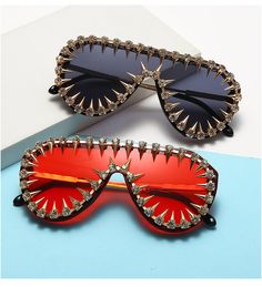 unique awesome steamkpunk studded sunglasses maybe finished items with handcraft print hope you can understand. but wont effect the feeling for showing beatuful sunglasses with spikes steamk punk style unique and cute design beautify you at colorful summer. If you are interested in a custom order or have any questions please feel free to contact me. made to order for this items Sunglasses For Small Faces, Steampunk Nails, Studded Sunglasses, Roblox Accessories, Unique Sunglasses, Sunglasses Women Oversized, Sunglasses Uv Protection, Style Hip Hop, Trendy Sunglasses