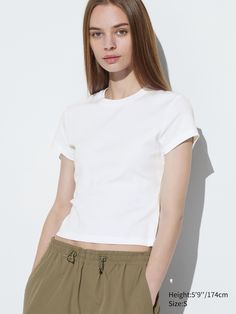 Mini Short-Sleeve T-Shirt | UNIQLO US 90s Looks, Basic Shorts, Mini Short, Styling Ideas, Uniqlo, Cotton Fabric, Dress Up, My Style, T Shirt