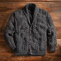 Men's wool cardigan sweater, 'Aran Legacy' - Irish Aran Shawl-collar Cardigan Wool Sweater Men, Mens Cardigan Sweater, Shawl Collar Cardigan, Knit Cardigan Sweater, Mens Cardigan, Men Vintage, Brown Sweater, Looks Style, Wool Cardigan