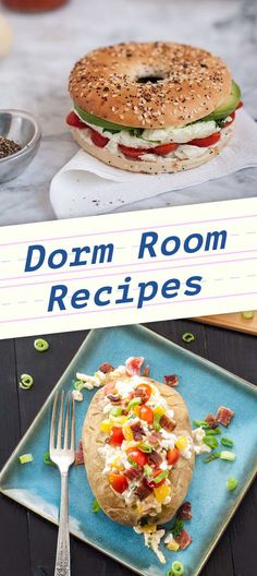 the cover of down room recipes is shown with a bagel and salad on it