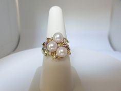 Vintage 14K Solid Gold Japanese Pearl & Gemstone Ring *  Sides Measure Approx 16.6mm Wide 3- 6.2mm Pearls June Birthstone *  5.5 Grams  Size 8  .63 ctw Diamond, Aquamarine, Citrine, Peridot, Amethyst Something Beautiful and Amazing Just Like You Are Elegant and Beautiful of Heirloom Quality R1539 Yellow Gold Multi-stone Jewelry For Anniversary, Multi-stone Diamond Jewelry With Round Stones, Anniversary Multi-stone Yellow Gold Jewelry, Yellow Gold Multi-stone Round Jewelry, Yellow Gold Multi-stone Jewelry, Yellow Gold Three Stone Gemstones Fine Jewelry, Anniversary Multi-stone Round Cut Jewelry, Anniversary Jewelry With Multi-stone Round Cut, Fine Jewelry Multi-stone Birthstone Ring