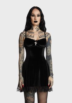 Widow Velvet Cross Mini Dress Black – Dolls Kill Black Velvet Dress Outfit, Halloween Costume Boots, Velvet Dresses Outfit, Maxi Skirt Fall, Vampire Fashion, Goth Vibes, Occult Clothing, Blind Faith, Booties Outfit