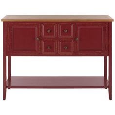 the sideboard is red and has four drawers