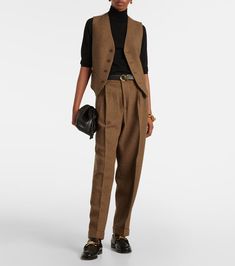 Wool-blend tweed straight pants in brown - Polo Ralph Lauren | Mytheresa Olive Tan, Tweed Vest, Wool Turtleneck, Ralph Lauren Outfits, Turtle Neck Top, Pants Straight, Straight Pants, Boss Babe, Vest Jacket