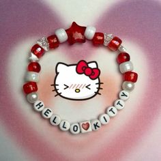 Kawaii Bracelet Beads, Hello Kitty Seed Bead Bracelet, Aesthetic Kandi Bracelets, Kawaii Bracelet Ideas, Y2k Bracelet Ideas, Hello Kitty Bracelet Ideas, Candy Bracelet Ideas, Hello Kitty Bead Bracelet, Braslet Ideas Cute