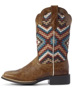 Ariat Women's Aztec Round Up Western Boots - Wide Square Toe, Brown Punchy Aesthetic, Boot Closet, Aztec Boots, Shoes Reference, Ariat Cowgirl Boots, Cowgirl Boots Square Toed, Cute Cowgirl Boots, Fit Inspired, Country Outfit