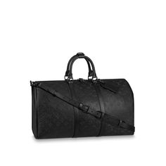 LOUIS VUITTON® - Keepall Bandoulière 50 - Black Black Louis Vuitton Bag, Louis Vuitton Duffle, Louis Vuitton Duffle Bag, Louis Vuitton Store, Black Louis Vuitton, Man Bags, Matte Black Hardware, Bag Louis Vuitton, Safe Travels