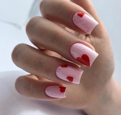 Unusual Nails Designs, Heart Nail Inspiration, February Nails Ideas Valentines Day Short Square, Short Natural Valentines Day Nails, Valentine's Day Nail Designs Pink, Nails San Valentin, Short Square Valentines Nails, Valentines Nails 2023, San Valentine Nails Ideas