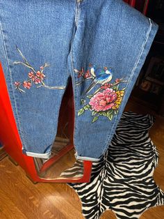 Women's Levi jeans wedgie 27 waist look like new but slightly used for personality bird and flower painted on legs on front of jeans Hand Painted Blue Jeans For Spring, Hand Painted Casual Bottoms For Spring, Trendy Hand Painted Bottoms For Spring, Trendy Hand Painted Spring Bottoms, Hand Painted Straight Leg Jeans For Spring, Spring Hand Painted Straight Leg Jeans, Jeans Wedgie, Womens Levi Jeans, Levi Wedgie