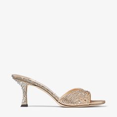 Crafted from crystal-embellished satin, the Skye sandal is a standout design. Its modern silhouette features a low-cut vamp with a square toe and a graphic curved heel. Glamorous Evening Sandals With Square Toe, Jimmy Choo Gold, Bridal Boots, Shoes Outfit Fashion, Crystal Sandals, Sandal Platform, Shoes Luxury, Design Grafico, Gold Satin