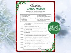 a christmas carol match is shown with the words instant