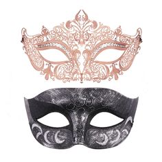 PRICES MAY VARY. Material: one mask made of light weight Eco-friendly metal alloy ,the other mask made of Plastic.No flaking of paint, no messy excess glue residue, and no discoloration.Package Includes: 2 masks Size: The Metal mask is approx (W*H)18*10CM/7.1''*3.9'' ,The Plastic mask is approx (W*H)17*10CM/6.7*3.9'' ,One size fits all, for man and women This Venetian style metal mask:Well-made with intricate design, sexy and mysterious.Very light weight to wear,Stand out with our amazing colors Masquerade Couple, Venetian Costume, Couples Masquerade Masks, Venetian Masquerade Masks, Plastic Mask, Halloween Ball, Metal Mask, Ball Mask, Party Mask