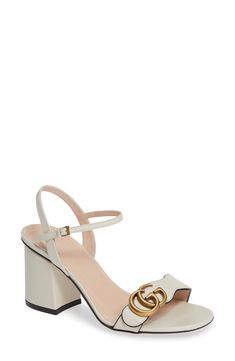 Women's Gucci Gg Marmont Sandal, Size 9US / 39EU - White Gucci Heels With Gold-tone Hardware For Formal Occasions, Luxury Gucci Heels With Gold-tone Hardware, Gucci Formal Heels With Gold-tone Hardware, Gucci Block Heel Sandals With Buckle Closure, Gucci Sandals With Buckle Closure And Block Heel, Gucci Sandals With Buckle And Block Heel, Luxury Sandals With 4-inch Block Heel, Evening Sandals With Ankle Strap And Gold-tone Hardware, Formal High Heel Sandals With Gold-tone Hardware