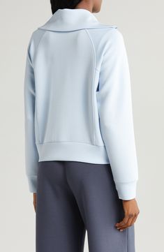 A modal-enhanced blend adds comfort to a half-zip sweatshirt styled with a stand collar and slightly split cuffs. 21 1/2" length (size Medium) Stand collar Long sleeves 47% modal, 46% polyester, 7% elastane Dry clean or machine wash, tumble dry Imported Half Zip Sweatshirt, A Stand, Fabric Gift Bags, Fabric Gifts, Free Fabric, Zip Sweatshirt, Half Zip, Stand Collar, Sweatshirt Fashion