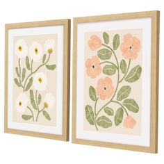 two framed art pieces with flowers on them