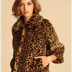 Absolutely Gorgeous New With Tags Med Kate Spade Faux Fur Leopard Print Jacket Coat Leopard Animal Print With Collar Brown Satiny Lining Luxuriously Soft Faux Fur Hidden Front Snap Button Closure 2 Hidden Slide Pockets Relaxed Fit Cape Style Dry Clean Only Price Is Firm !!!!!! Kate Spade Fall Outerwear For Work, Kate Spade Long Sleeve Outerwear For Fall, Chic Winter Outerwear By Kate Spade, Chic Kate Spade Winter Outerwear, Chic Long Sleeve Kate Spade Outerwear, Kate Spade Fitted Fall Outerwear, Kate Spade Coat, Pink Cape, Fur Cape