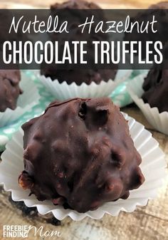 nutella hazelnut chocolate truffles on a table with the title above it