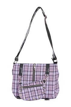 Punk Plaid Print Tartan Messenger Shoulder Bag Crossbody Handbag Women's Purse (Lilac)