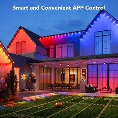 an image of a house that is lit up at night with the words smart and convenient app control