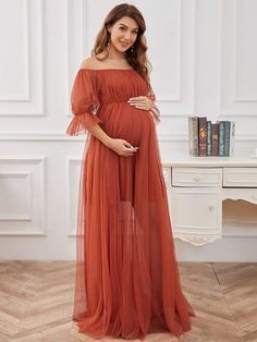 This elegant maternity dress features a square neckline and billowy long sleeves, along with a double skirt for a contemporary look that is suitable for a wedding, a bridesmaid dress, a formal event, and so much more. Fit: Please refer to Size Chart. Closure: It is Concealed a Zipper Up The Back. Undergarments: It is Not Padded, with Lining. Fabric: Shell:100%Polyester Lining:100%Polyester Stretch: Fabric is No Stretch. Flowy Maternity Dress, Elegant Maternity Dresses, Maxi Maternity Dress, Maternity Evening, Maternity Evening Dress, Formal Maternity Dress, Burnt Orange Dress, Ever Pretty, Photoshoot Dress