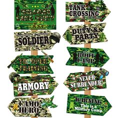 PRICES MAY VARY. Sufficient quantity and rich styles: the package includes 20 pieces of camo signs in 10 different styles, 2 pieces for each style, plenty of camo birthday party supplies are ideal for masquerading at a birthday party or other parties Quality materials: these camo birthday signs are made of quality paper cards, printed with clear military-related elements, such as army tanks and other camouflage elements, and the surface is covered with thin film, with certain waterproof effects Military Kids Room, Army Graduation Party, Army Decorations, Camo Party Decorations, Army Party Decorations, Camouflage Birthday Party, Army Themed Birthday, Military Scrapbook, Camo Birthday Party