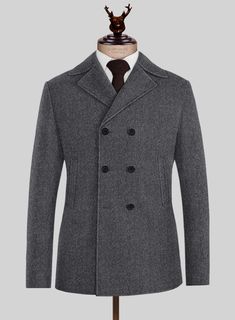 Amplify the elegantly suave essence by donning our Highlander Heavy Charcoal Herringbone Tweed Pea Coat. However, it is cut from pure wool cloth, which displays a deep, coarse and densely plush feel with a gorgeous herringbone weave over the gray tone. Furthermore, proficient tailoring offers you a stylish, figure-fitting jacket while accentuating all your best features to harness the subtly bold confidence which will make you want to dress up for weddings, parties, or work, your choice.  
 
 Lo Gray Wool Single-breasted Outerwear, Tweed Notch Lapel Outerwear For Office, Tweed Outerwear With Notch Lapel For Office, Tailored Herringbone Outerwear For Semi-formal Occasions, Office Tweed Outerwear With Notch Lapel, Winter Tweed Jacket For Office With Concealed Placket, Winter Office Tweed Jacket With Concealed Placket, Office Tweed Outerwear With Suit Collar, Tailored Tweed Jacket With Hidden Buttons For Winter