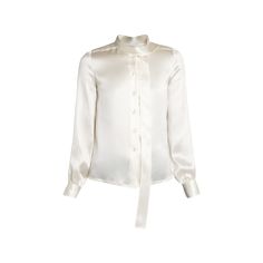 TOM FORD lavalliere blouse with a scarf neck High neckline; button front Long sleeves; button cuffs Back yoke Relaxed fit Silk/mother-of-pearl Made in Italy Scarf Neck, Fashion Guide, Neck Scarves, High Neckline, Silk Blouse, Tom Ford, Style Guides, Mother Of Pearl, Tops Designs