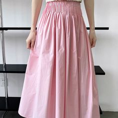 Material: CottonSzie: M, L,Color: Pink, Black, WhiteSeason: Spring, SummerOccasion: Leisure, Outdoor, Daily, Vacation Size Info.M: Hips 140cm, Length 81cm, Waist 62-90cmL: Hips 144cm, Length 82cm, Waist 64-28cm Spring A-line Bottoms With Elastic Waistband, Spring Stretch Solid Maxi Skirt, Spring Stretch Maxi Skirt In Solid Color, Stretch Solid Maxi Skirt For Spring, Summer A-line Stretch Bottoms, Wide Leg Pleated Skirt With Elastic Waistband For Spring, Spring A-line Maxi Skirt With Pleated Waist, Non-stretch Gathered Maxi Skirt For Spring, Spring A-line Stretch Bottoms