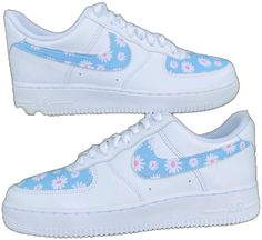 Sneakers Air Force, Black Air Force 1, Blue Air, Air Force 1 Mid, Unique Sneakers, Custom Air Force 1, Blue Daisy, Custom Nikes, Daisy Print