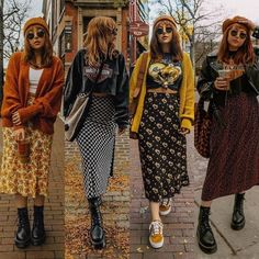 Grown Up Grunge Outfits, 2023 70s Style, Outfit Ideas With Skirts Fall, Mismatch Shoes Outfit, Midi Skirt Grunge Outfit, Cute Fall Outfits Alternative, Dr Martens Midi Skirt, Fall Outfit Grunge Aesthetic, Cool Fall Outfits 2023