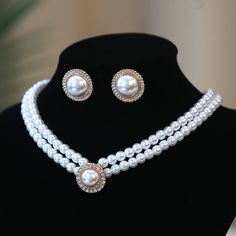 Vintage Pearl Wedding Jewelry Sets | Multi Strand Pearl Necklace | Large Pearl Stud Earrings for Women Pearl Wedding Jewelry Sets, Multi Strand Pearl Necklace, Real Pearl Earrings, Double Layer Necklace, Pearl Jewelry Wedding, Pearl Jewelry Sets, Wedding Accessories Jewelry, Vintage Pearl, Pearl Choker Necklace