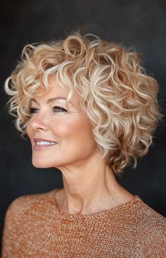 Kimberly Schlapman Hair, Short Curly Bob Hairstyles Over 50, Short Curly Bob Hairstyles Messy Curls, Short Curly Blonde Hair Natural, Curly Layered Bob With Bangs, Short Blonde Hairstyle Women, Stacked Curly Bob Haircut, Blonde Curly Hair Highlights, Short Curls Hairstyles