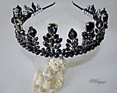 Halloween Crown Black Crystal Crown Gothic Wedding Crown - Etsy Bosnia and Herzegovina Bridal Turban, Halloween Crown, Hair Rhinestone, Flower Girl Tiara, Black Tiara, Embellished Headband, Crystal Bridal Tiaras, Crown Black, Black Bridal