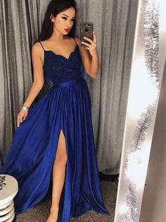 Royal Blue Prom Dresses Slit Skirt Evening Gown Graduation Party Dress Royal Blue Prom Dress, Long Party Gowns, Royal Blue Prom, Split Prom Dresses, School Dance Dresses, Robes D'occasion, Graduation Party Dresses, Prom Dresses Long Lace, Blue Prom Dress