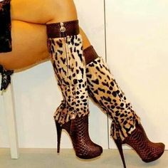 VCSHOES Brown Leopard Knee High Boots Snakeprint Pointy Nose Zipper Stiletto High Heel Women Shoes Zapatos Para Mujere Brown-35 Pointy Nose, High Heel Stiefel, Leopard Print Boots, Print Boots, High Heels Boots, Beautiful Boots, Brown Leopard, Fabulous Shoes, Hot Shoes