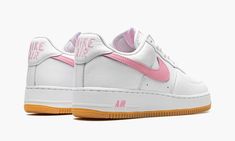 The Nike Air Force 1 Low “Since ‘82 - Pink/Gum” is a clean and classic look for the retro basketball shoe that draws inspiration from the “Color of the Month” series from 1984.  The collection we’re referring to was created by Baltimore sneaker shops back in the day to help save the Air Force 1 from becoming obscure in the years following its days as a performance basketball shoe.  The “Pink/Gum” style features a white leather construction with a contrasting pink leather Swoosh.  The pink “Nike Gum Shoes, Pink Nike Air, Color Of The Month, Retro Basketball Shoes, Retro Basketball, Pink Nike, Stadium Goods, Nike Air Force 1 Low, Pink Nikes