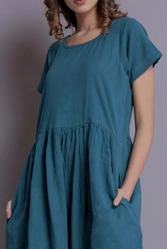 Short sleeved Dress Teal Linen dress Summer dress Knee | Etsy Flowy Midi Dress With Short Sleeves In Solid Color, Flowy Short Sleeve Midi Dress For Work, A-line Dress With Pockets For Daywear, Flowy Short Sleeve Dresses For Work, Solid Color Knee-length Mini Dress With Pockets, Solid Knee-length Mini Dress With Pockets, A-line Sundress Maxi Dress With Pockets, Solid Color Shift Midi Dress With Pockets, Modest Maxi Dress With Pockets