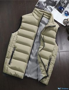 OrcaJump - Mens Striped Puffer Vest Winter Jacket Coat - Green Blue Wine Winter Outdoor Beige Vest, Winter Beige Outdoor Vest, Beige Winter Outdoor Vest, Beige Winter Vest For Outdoor, Khaki Vest For Outdoor Winter Activities, Vest For Men, Mens Stripes, Winter Jacket Men, Coat Winter