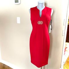 Nwt Calvin Klein Red Sleeveless Dress Sz 4 Elegant Red V-neck Sleeveless Dress, Elegant Red Sheath Sleeveless Dress, Red Fitted Sleeveless Formal Dress, Red Fitted Sleeveless Mini Dress, Red Fitted Sleeveless Midi Dress, Chic Red Sleeveless Sheath Dress, Red Sleeveless Dress For Spring Formal, Chic Red Sheath Sleeveless Dress, Elegant Red Sleeveless Dress For Spring