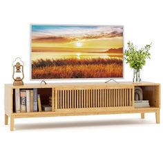 an entertainment center with bookshelves and a television on it's stand in front of a white background