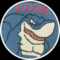 an embroidered patch with the words ripster on it and a cartoon shark in red