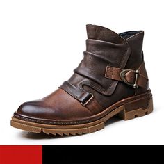 Men's Winter Boots with British Elegance - Trendy Pleated Buckle Belt Business Boots in Wrinkle Leather. Genuine Leather Business Brown Casual Shoes for Men. Boot Type: Chelsea Boots Heel Height: Med (3cm-5cm) Step up your style game with these sleek Chelsea Boots for men. Crafted from high-quality genuine leather, these boots are both comfortable and stylish. The genuine cow leather upper is paired with a pigskin lining for added durability and comfort, while the round toe and medium heel heigh High End Office, Mens Chelsea Boots, Winter Chelsea Boots, Brown Casual Shoes, Desert Shoes, Fishing Shoes, Royal Blue Shoes, Shoes Pattern, Office Shoes Women