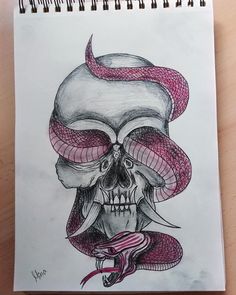 a drawing of a skull with a snake wrapped around it's head and eyes