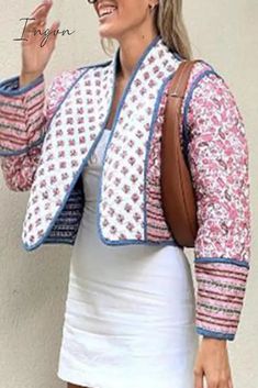 Ingvn - Sweet British Style Print Patchwork Cardigan Collar Outerwear Powder Blue / S Stylish Tunic Tops, Blouse Korean Style, White Summer Shirt, Stylish Tunic, Patchwork Cardigan, Spring Blouses, Black And White Shirt, White Long Sleeve Shirt, Satin Shirt