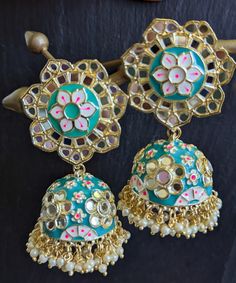 Shine On Amp up your festive/navrathri outfits with meenakari hand painted real mirror work jhumkas in trendy SEA GREEN These are versatile and looks lovely with casual or special occassion ensemble Length: 3 Inches Width: 1.5 Inches Earrings Indian, Jhumka Earrings, Jewelry Boho, Mirror Work, Sea Green, Boho Earrings, Indian Jewelry, Boho Jewelry, Jewelry Earrings Dangle