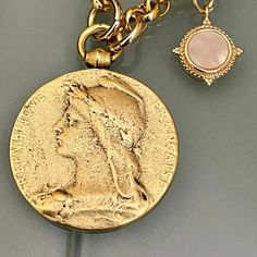 Gold Rolo Chain Necklace-Large Old French Replica Medal-Antiqued Gold Pewter Coin-Mother Of Pearl Charm Gold Coin Pendant, Chain Butterfly, Butterfly Choker, Butterfly Necklace Gold, Gold Coin Necklace, The Revolution, Gold Coin, Gold Butterfly, Brass Gold