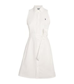 Find RALPH LAUREN Polo Pony Sleeveless Shirt Dress on Editorialist. Polo Ralph Lauren has long been a purveyor of preppy Americana, and its Autumn/Winter 2024 line-up embraces this with classic silhouettes. Take this shirt dress, combining the crisp tailoring of the labels Oxford shirts with a vintage-inspired A-line shape, its cinched at the waist with a self-tie belt. Ralph Lauren Clothes For Women, Ralph Lauren Summer Shirt Dress For Daywear, Ralph Lauren Shirt Dress For Summer Daywear, Preppy Fitted Sleeveless Dress, Preppy Spring Workwear Dresses, Preppy Sleeveless Summer Dress, Classic Fitted Sleeveless Shirt Dress, Sleeveless Shirt Dress For Spring, Ralph Lauren Summer Dresses For Work